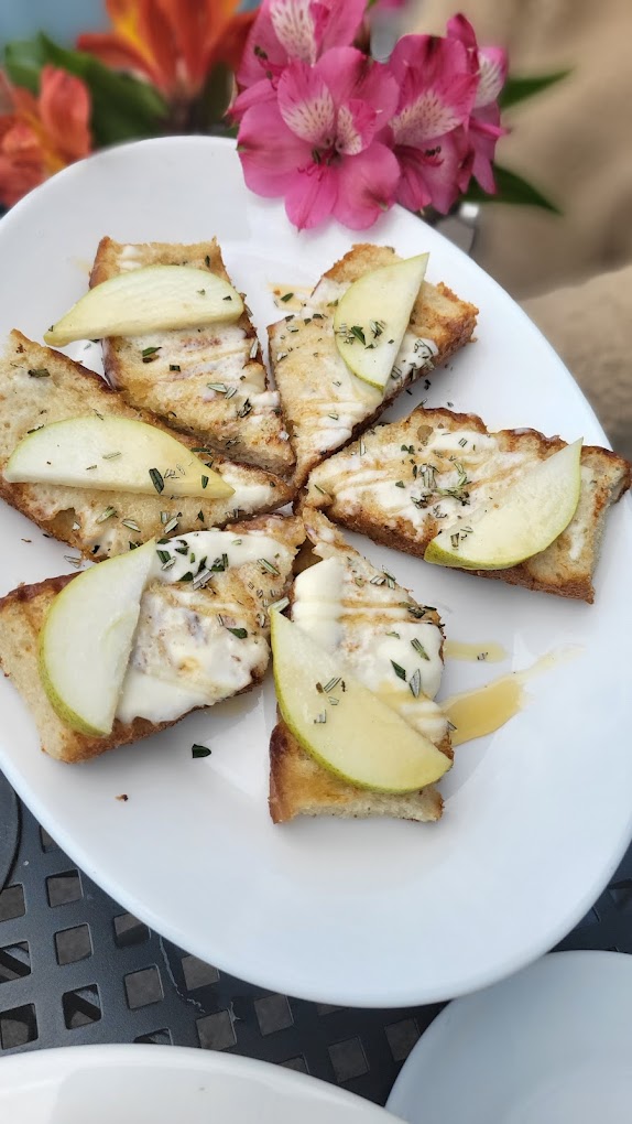 Honey Goat Cheese with Pear Crostini