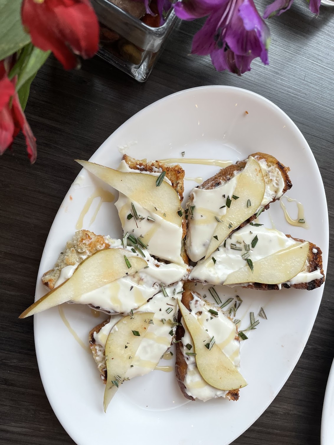 Honey Goat Cheese with Pear Crostini